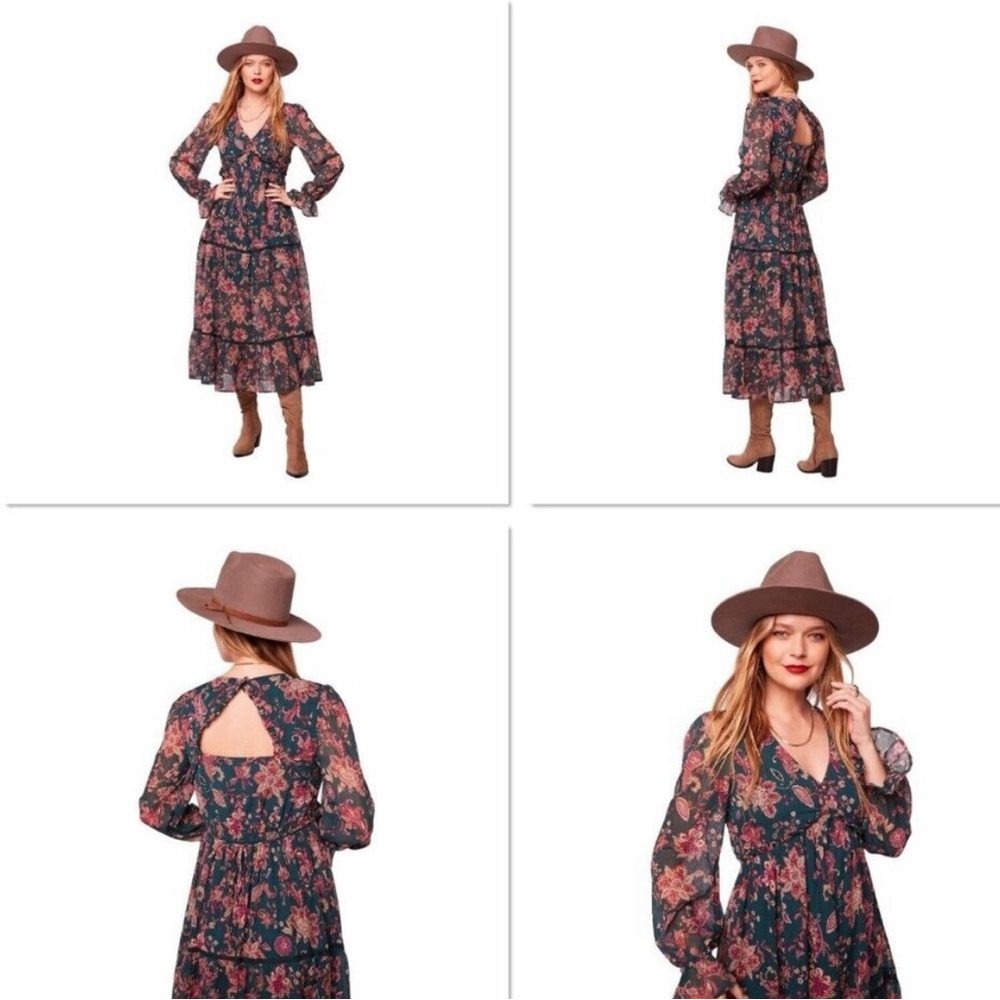 NWT Band of the Free BOG Dress Small Run the World Pine Berry Boho Floral Flowy - Picture 2 of 9